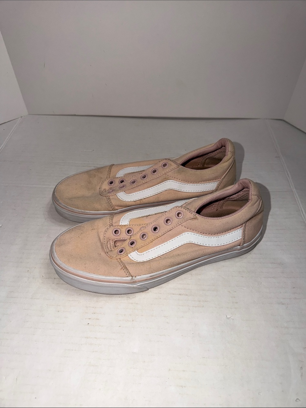 Vans Low-Top Canvas Sneakers in Blush with White Stripe